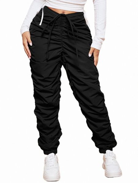 

women's pants & capris sxy drawstring waist stacked pants 107z#, Black;white