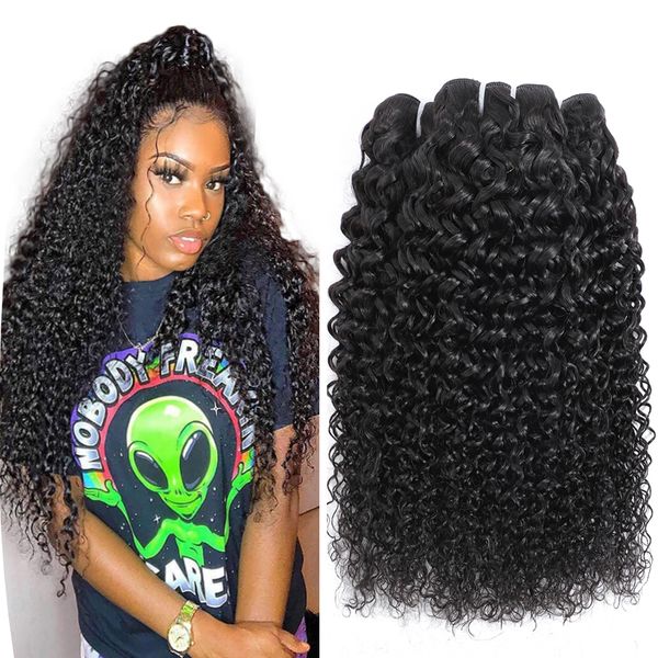 

peruvian curly human hair weaves 100% unprocessed brazilian malaysian indian mongolian jerry kinky curls virgin hair extensions, Black