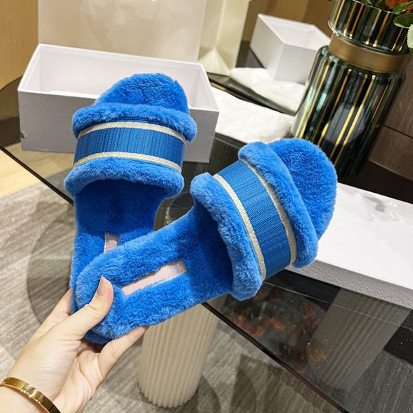 

cotton embroidered and shearling slide slippers women fur scuffs flat wool mules sandals designers black white grey blue embroidery slides c