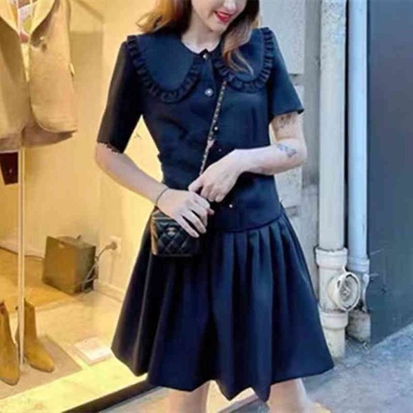 

casual dresses french single s spring and summer pure color doll neck pleated dress short skirt female, Black;gray