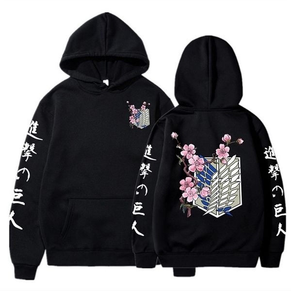 

men's hoodies sweatshirts japanese anime graphic men attack on titan pullover sweatshirt male 220826, Black
