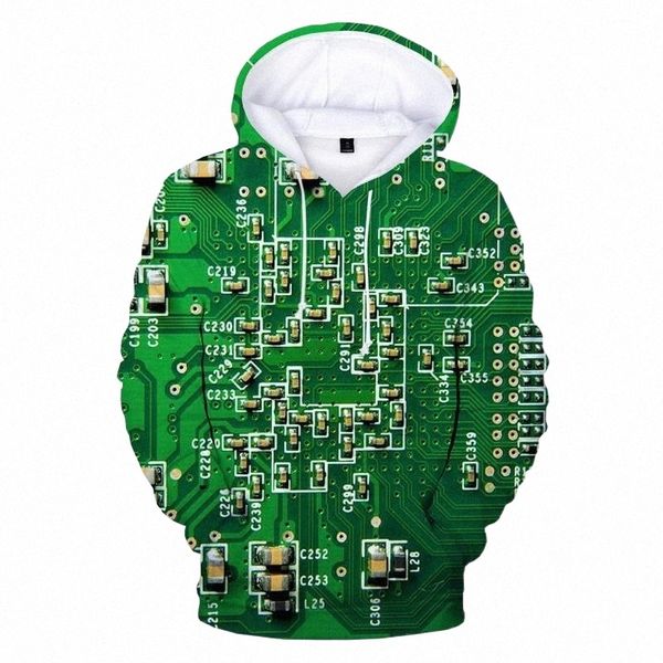 

men's hoodies & sweatshirts men and women electronic circuit board hoodie long sleeve green chip close-up component compute l678#, Black