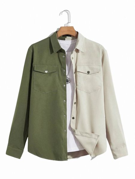 

men's casual shirts men two tone flap pocket shirt without tee m8pr#, White;black