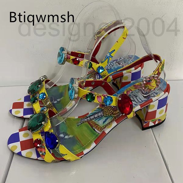 

sandals designer luxury rhinestone sandals woman open toe blue crystal diamond ankle strap high heel wedding shoes female fashion j35c, Black