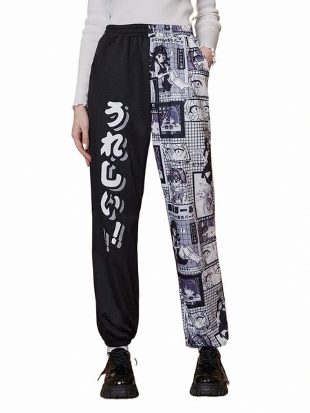 

women's pants & capris romwe anime pop art print sweatpants j0pj#, Black;white