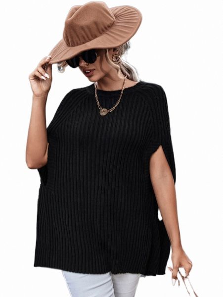 

women's sweaters cloak sleeve ribbed knit cape sweater n7hp#, White;black