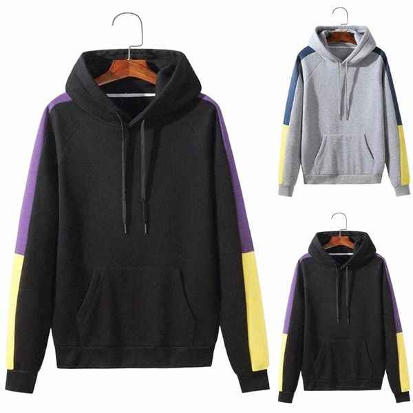 

men's hoodies & sweatshirts patchwork mens winter warm hooded long sleeve pullovers casual sports hoodie jumper sweatshirt pullover 07w, Black