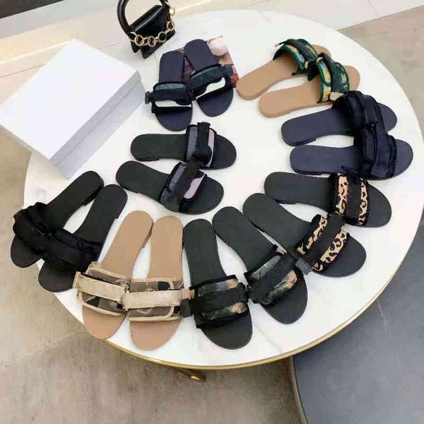 

slippers nylon strap brand designer embroidered women sandals camouflage multicolor letter slide ladies flat rubber slipper 49au ppjn, Black