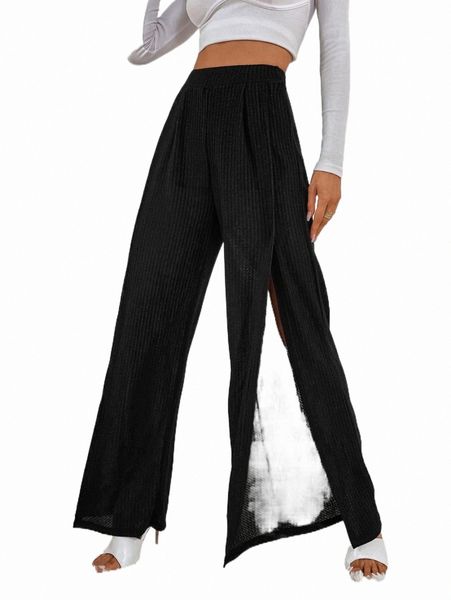 

women's pants & capris solid split thigh wide leg pants k4yx#, Black;white
