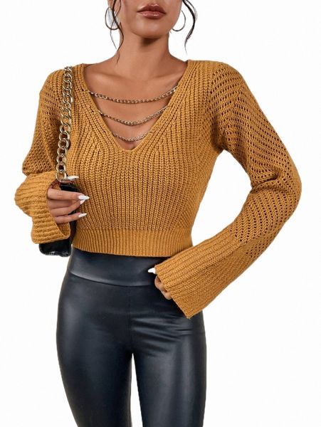

women's sweaters chain detail pointelle knit sweater j0mf#, White;black