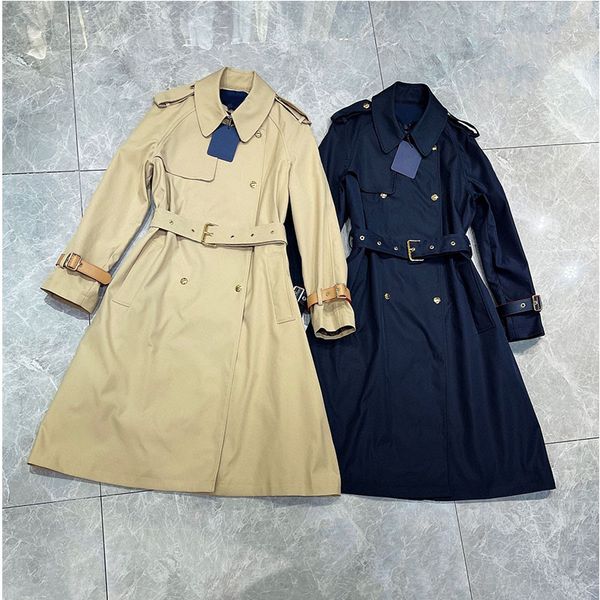 

2022 fashion women's trench coats runway long sleeve turn down collar jacket, Tan;black