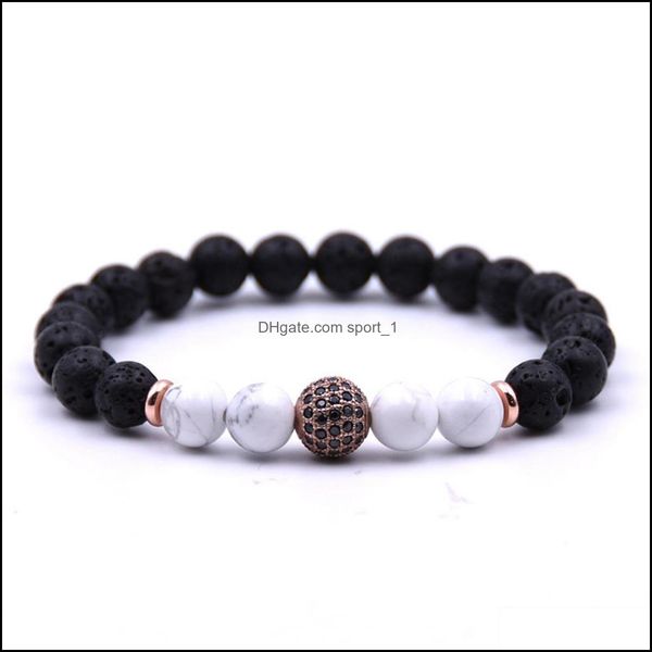 

beaded strands 10pc/set natural 8mm lava stone cubic zircon ball beads bracelet gifts for men women handmade jewelry drop delivery 2 dht0d, Black
