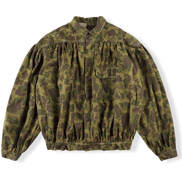 

japanese designer jacket kap camouflage pleated workwear couple loose jackets, Black;brown
