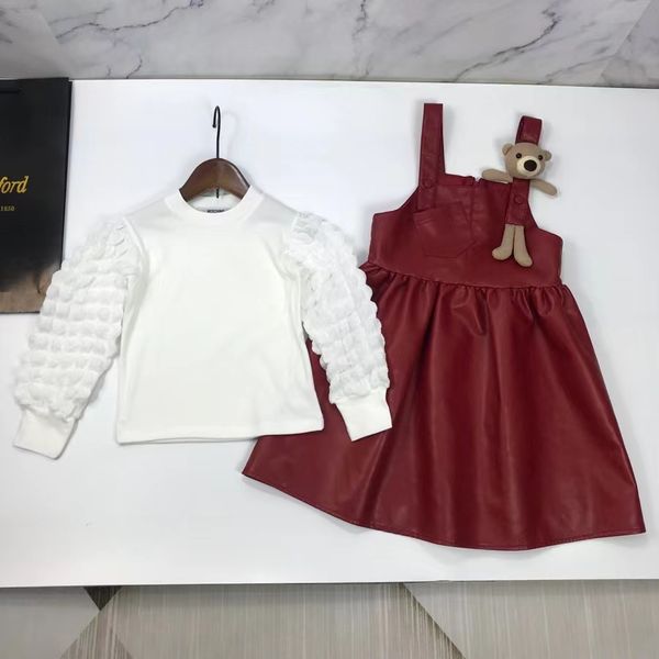 

autumn kid girls clothing sets pink color for waist and dresses fashion baby girl toddler clothe boutique send with box, White