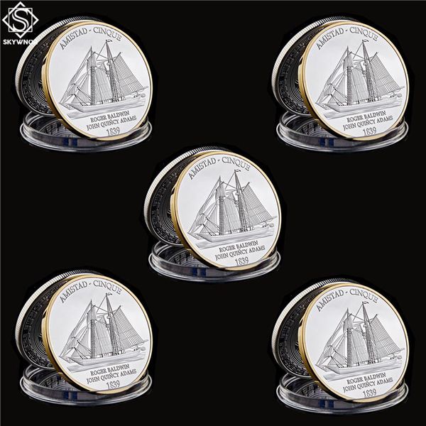 

5pcs 1839 usa challenge craft american civil war boat amistad cinque gold & silver replica coin collectibles2125