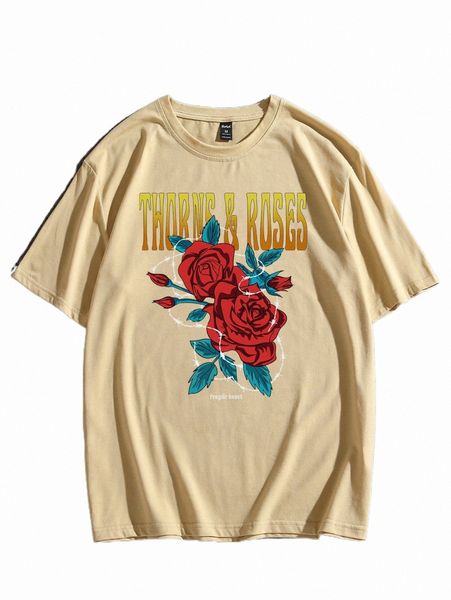 

men's t-shirts romwe guys letter floral graphic tee d2ww#, White;black