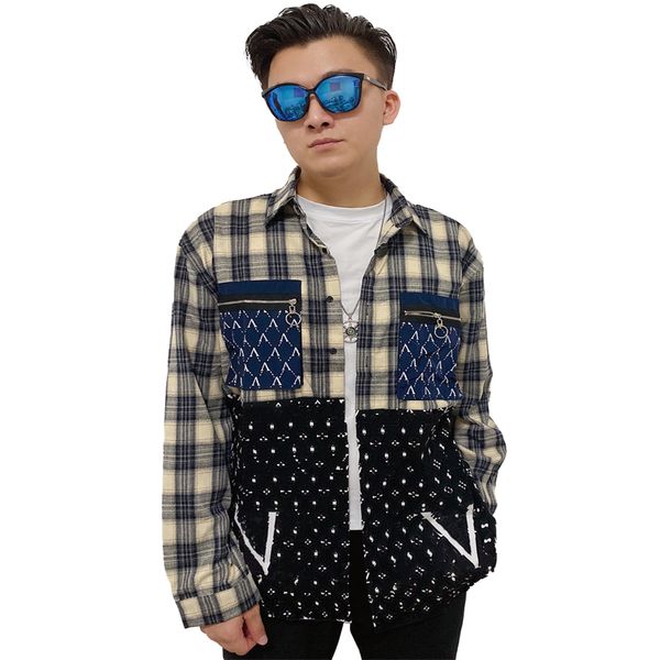 

2022 designer men's shirt plaid shirt classic men and women with the same couple small organ zipper pocket color matching letter printi, White;black