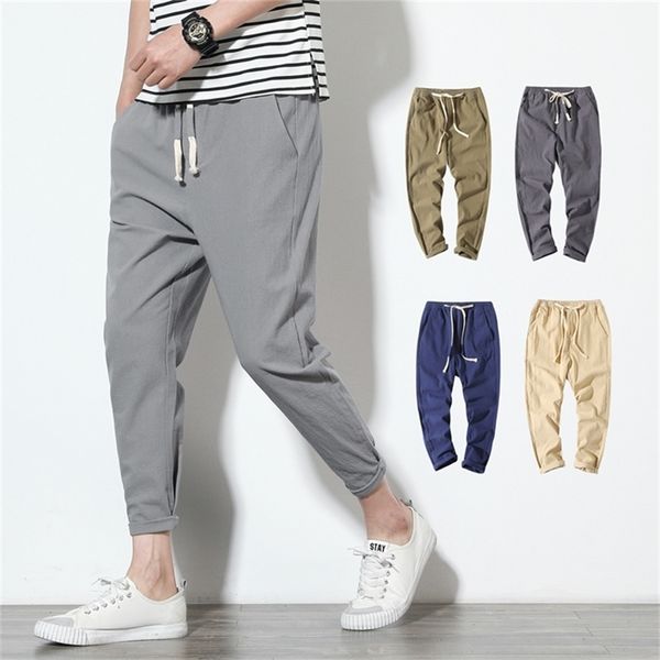 

men's pants cotton joggers men solid harem summer fitness casual ankle length mens trousers streetwear slim male 220827, Black