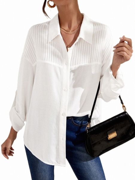

women's blouses & shirts solid rolled tab drop shoulder shirt 78zm#, White