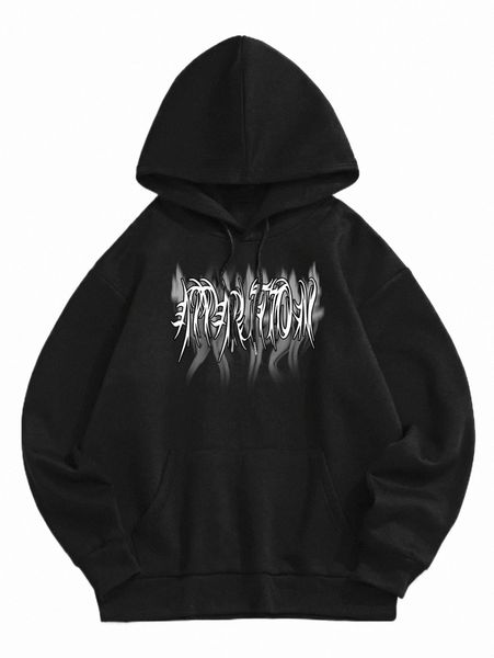 

men's hoodies & sweatshirts romwe guys letter graphic hoodie c72t#, Black