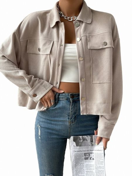 

women's jackets drop shoulder flap pocket jacket q3vl#, Black;brown