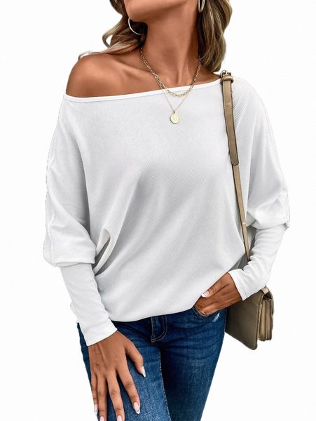 

women's t-shirt asymmetrical neck dolman sleeve tee f4an#, White