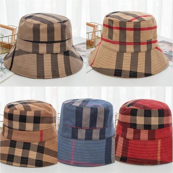 

fashion mens womens wide brim hats brand desigenr grid stripe printing fisherman hat classic outdoor casual sunscreen keep 298q, Blue;gray