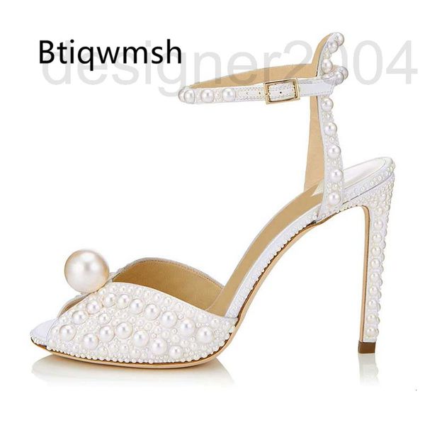 

sandals designer white pearl woman open toe large rhinestone ankle strap high heel shoes luxury wedding k5gw, Black