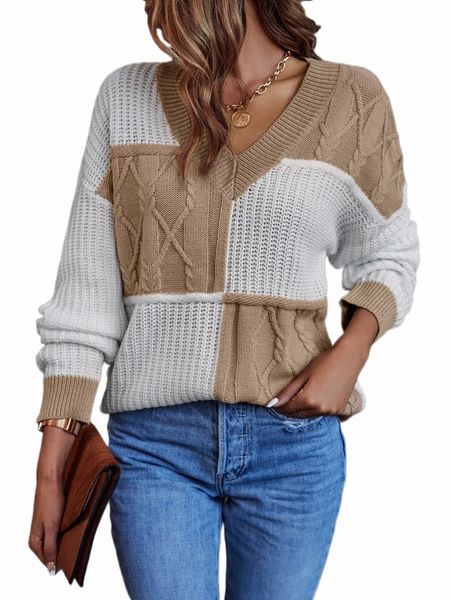 

women's sweaters two tone drop shoulder cable knit sweater b9cw#, White;black