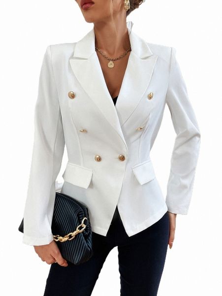 

women's two piece pants solid double breasted blazer 71bt#, White