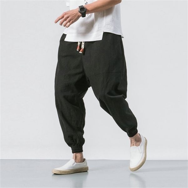 

men's pants mens jogging streetwear loose casual cotton linen trouser man harem harajuku oversized men sweatpants 5xl 220827, Black