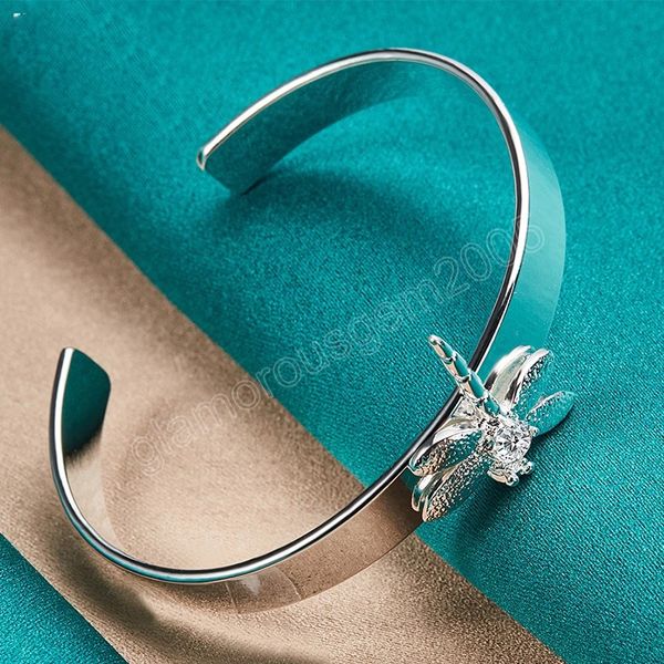 

925 sterling silver dragonfly smooth bangle bracelet for woman man wedding engagement fashion charm party jewelry, Black