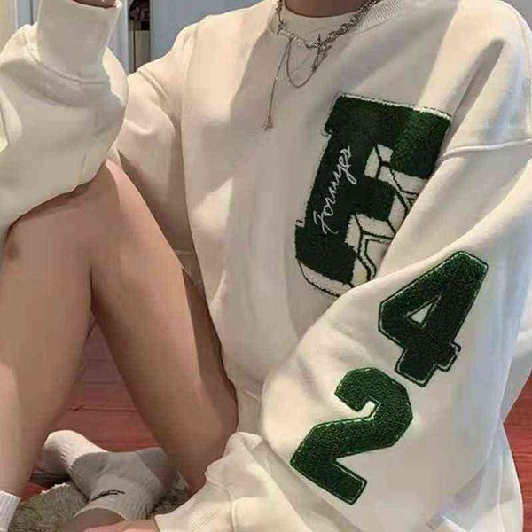 

women's hoodies sweatshirts white retro high street american sweatshirt women 2021 autumn winter letter towel embroidered korean loose, Black