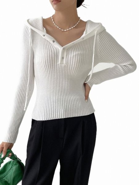 

women's sweaters dazy drawstring hooded ribbed knit sweater i97v#, White;black