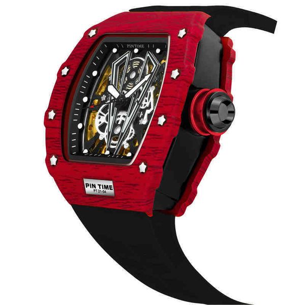 

wholale men sport automatic watch mechanical movement rubber strap luxury style hollow dial gift wristwatchh4h4, Slivery;brown