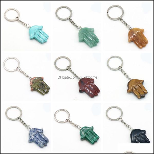 

keychains cute healing chakra gemstone hand for women men evil eye hamsa fatima crystal pendant key chain acessories hip hop drop del dhbdj, Silver