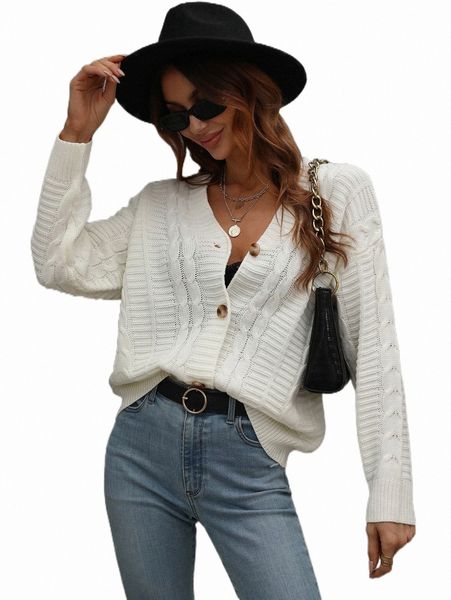 

women's sweaters drop shoulder cable knit cardigan 73on#, White;black
