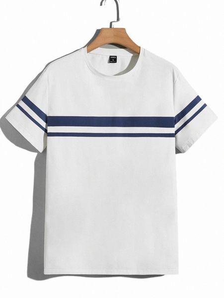 

men's t-shirts men striped print tee 2022 new j68w#, White;black