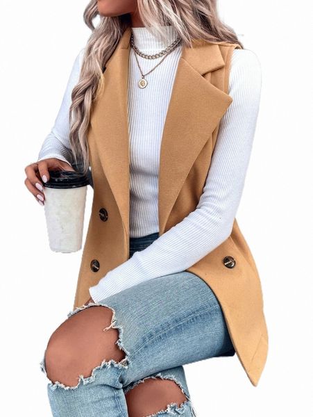 

women's down & parkas double breasted tweed vest overcoat x6bh#, Black