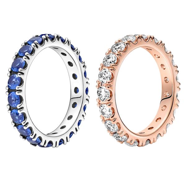 

925 sterling silver blue stone row eternity rings womens wedding designer jewelry original box for pandora rose gold ring set engagement gif, Slivery;golden