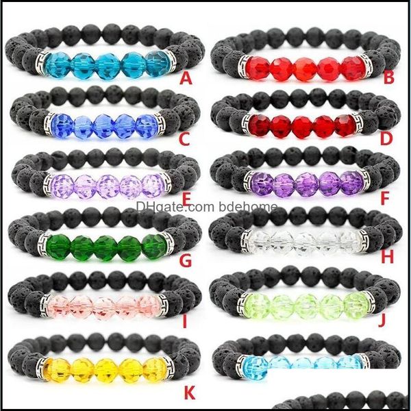 

charm bracelets black lava stone beads bracelet essential oil diffuser volcanic rock beaded hand strings spherical crystal charms dro dhjh2, Golden;silver