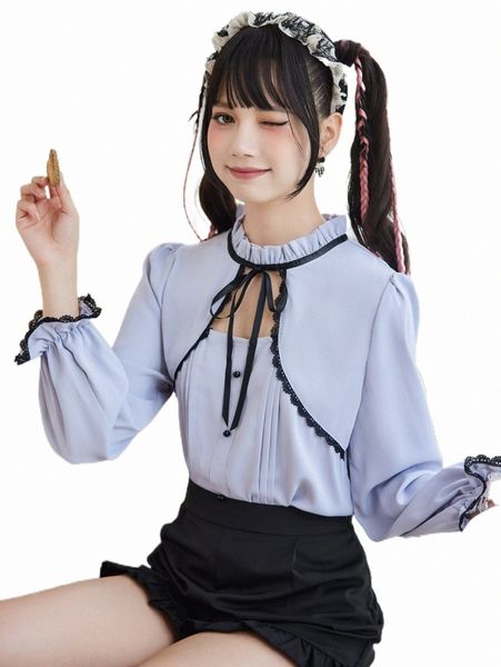 

women's blouses & shirts romwe kawaii frill trim cut out blouse l9hh#, White