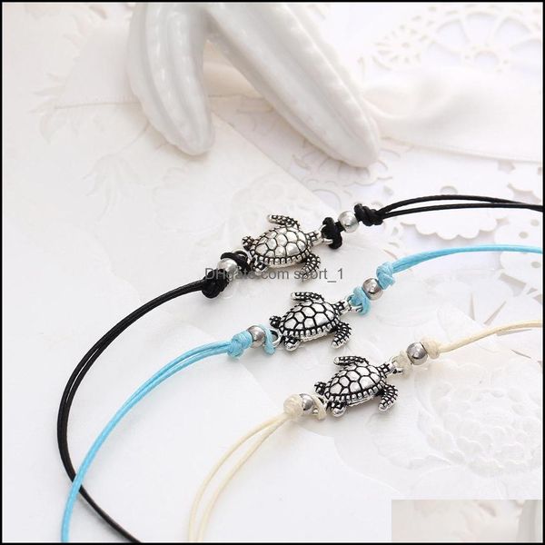 

anklets hand-woven rope turtle shape ankle chain adjustable tricolor blue white and black for men women drop delivery 2021 jewelry spo dhaou, Red;blue
