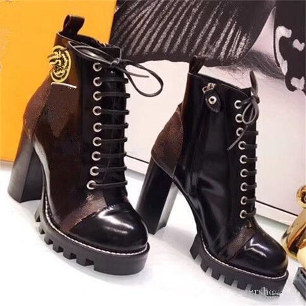 

2023 designer women boots thick heel desert platform boot bee star genuine leather winter shoe size 35-42, Black