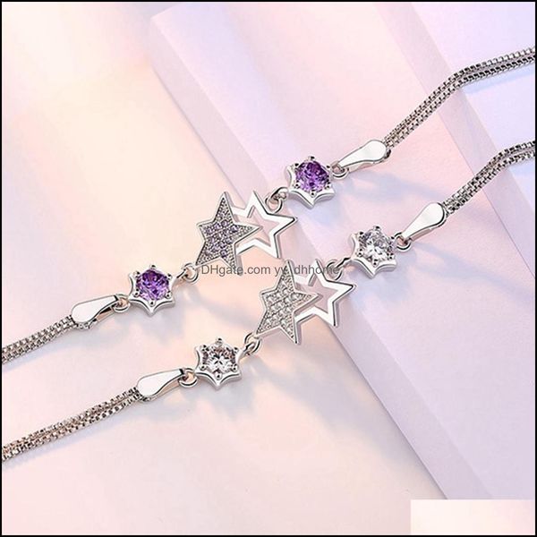 

link chain women crystal star link bracelets adjustable purple clear cz rhinestone anklet bangle for party wedding valentines mother dhn9u, Black
