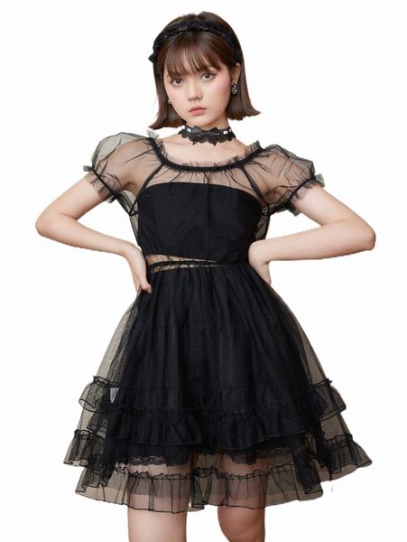 

casual dresses romwe kawaii frill trim mesh overlay dress j9r7#, Black;gray
