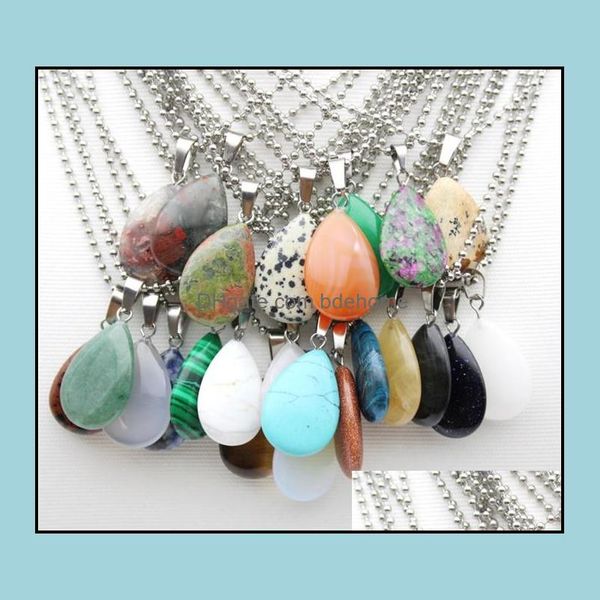 

pendant necklaces stainless chain water drop stone quartz crystal agates turquoises malachite jewelry making necklace accessories del dhecf, Silver