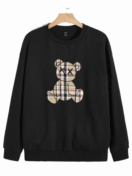 

men's hoodies & sweatshirts men bear print sweatshirt q9yo#, Black