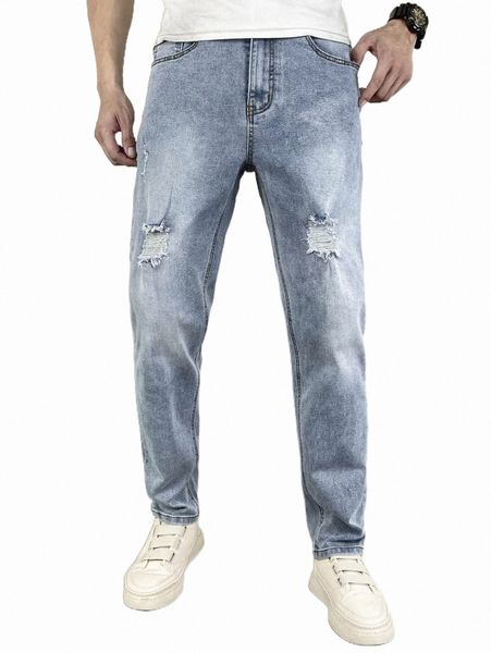 

men's jeans men ripped frayed slim straight jeans o0w8#, Blue