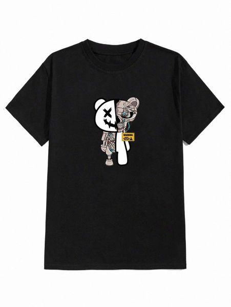 

men's t-shirts romwe guys letter cartoon graphic tee a6sv#, White;black